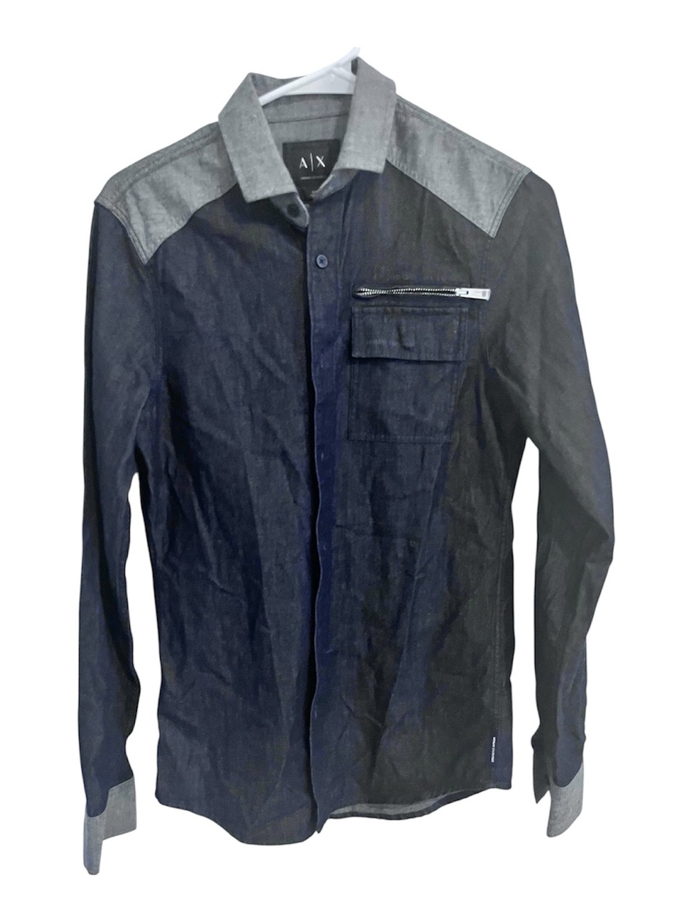 Armani Exchange Two-Tone Denim Button-Down Shirt - Navy & Gray
